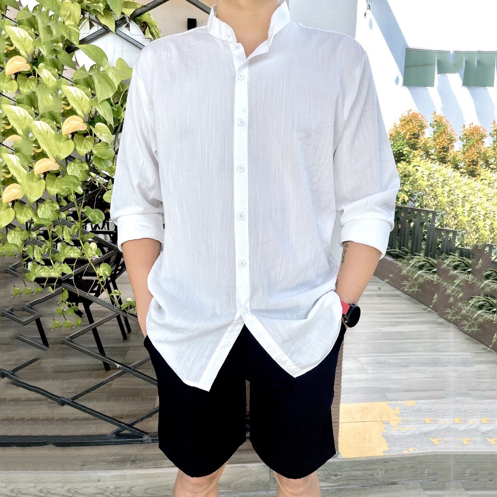 Sơ Mi Đũi Nam Dài Tay Cổ Đức Phom Rộng Hàn Quốc Chất Đẹp Co Giãn Thoáng Mát Không Xù Lông Ít Nhăn