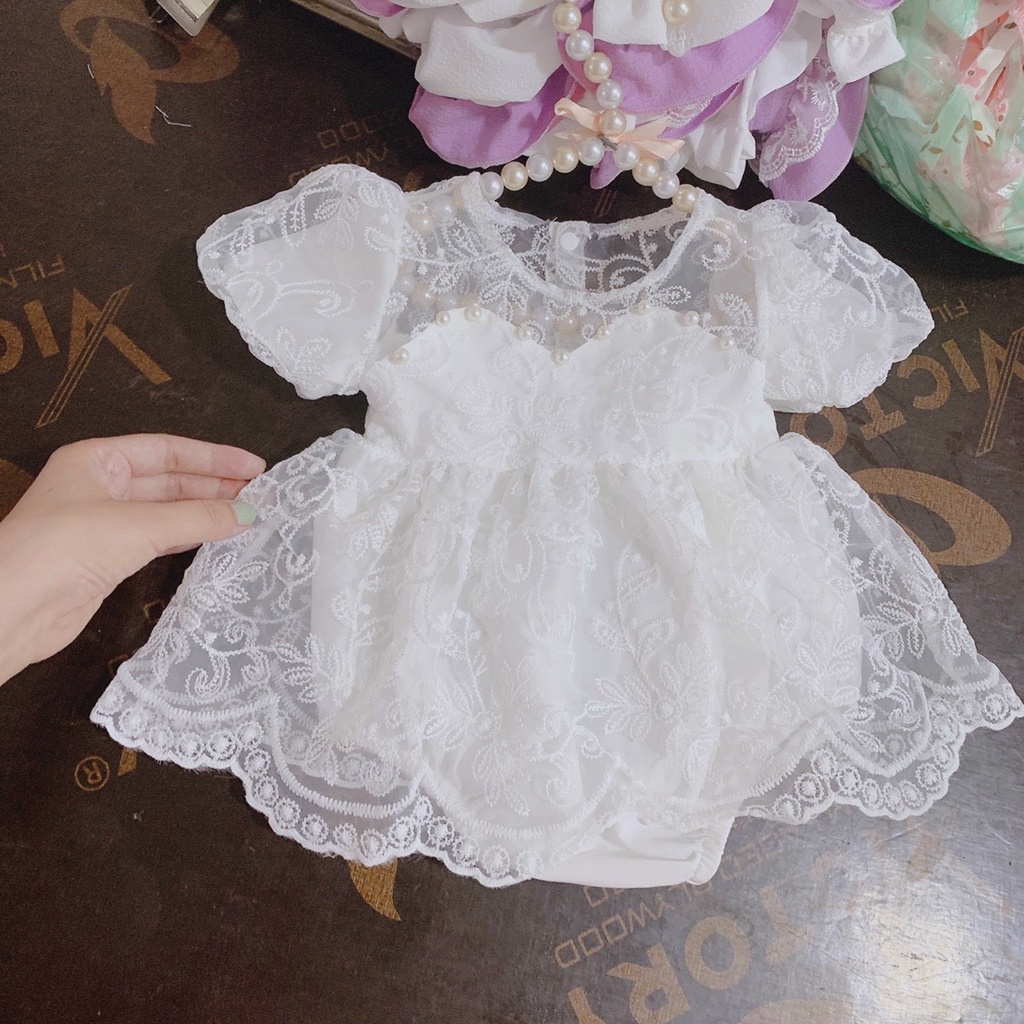Body Váy Ren Trắng Cho Bé Gái Từ 4kg Đến 11kg Tặng Kèm Mũ Xinh Dịp Sinh Nhật, Thôi Nôi, Đầy Tháng