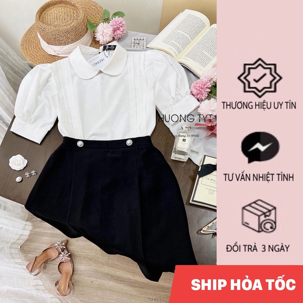 Áo somi công sở trắng thiết kế Bella DESIGN BY HUONGTYT ngắn tay thanh lịch, form suông, chất liệu mềm mại, tôn dáng