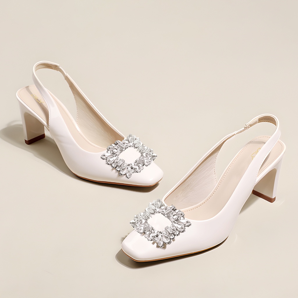 Giày cao gót bít mũi đính khóa sang trọng, giày cao gót slingback cao 7cm_AA0369
