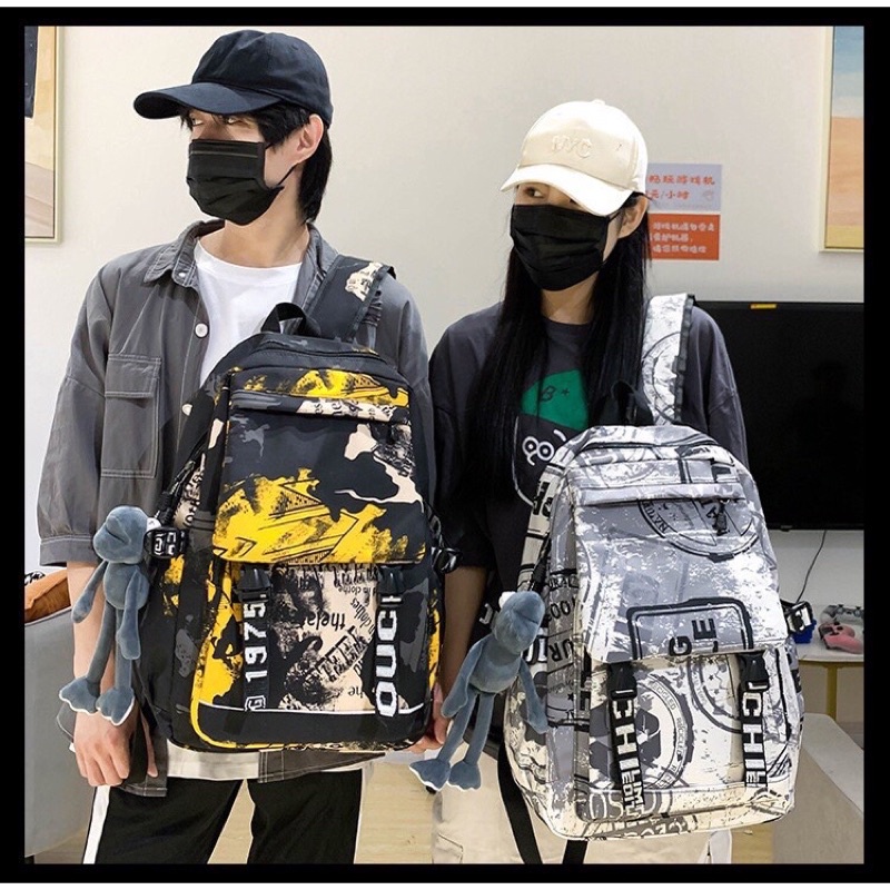 Balo Quảng Châu Phong Cách Graffity Độc Đáo Chất Vải Chống Thấm  | Balo Đi Học Bánh Mì Store