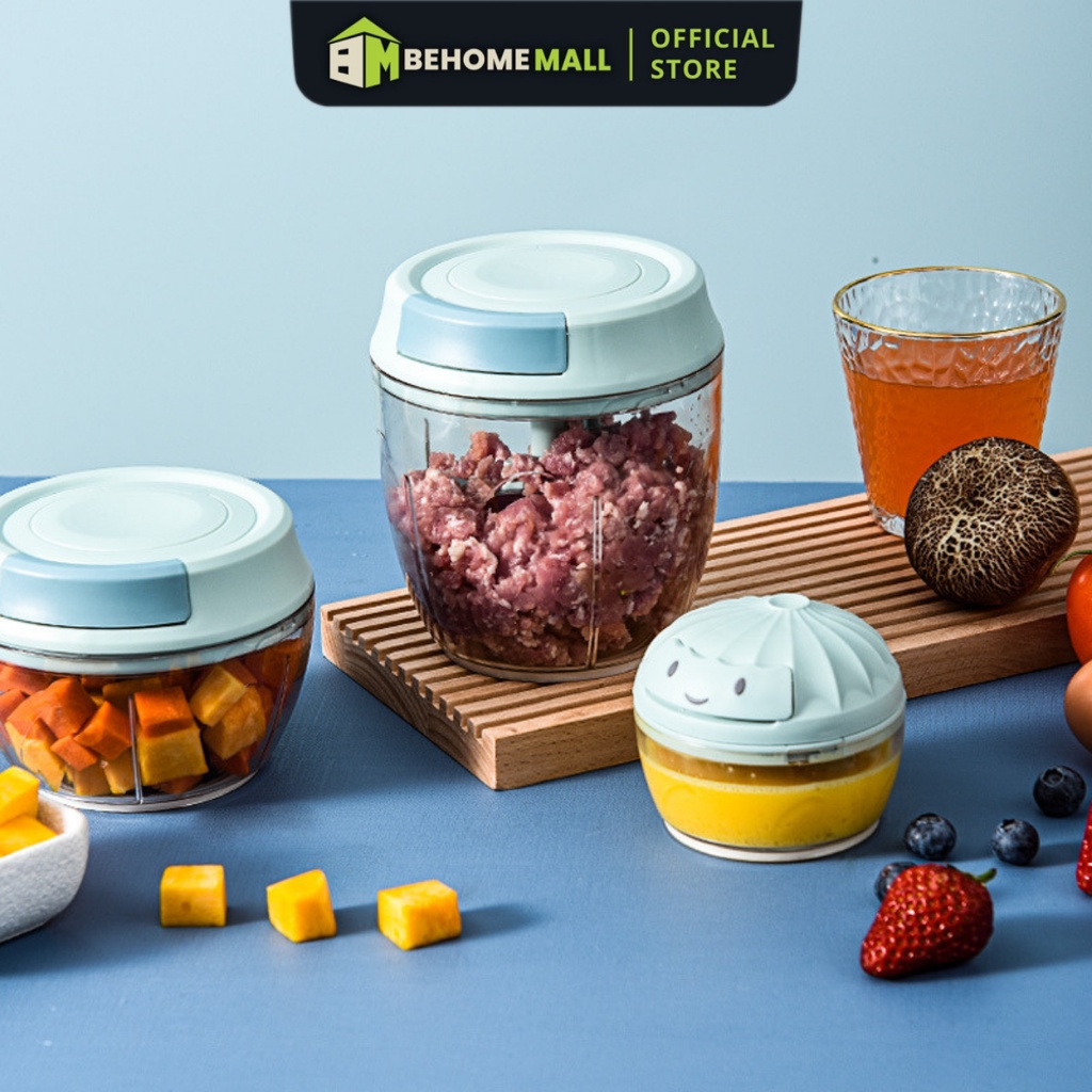 Máy xay tỏi ớt đa năng BEHOMEMALL xay cơ học hai màu ba kích thước xay bén dễ vệ sinh