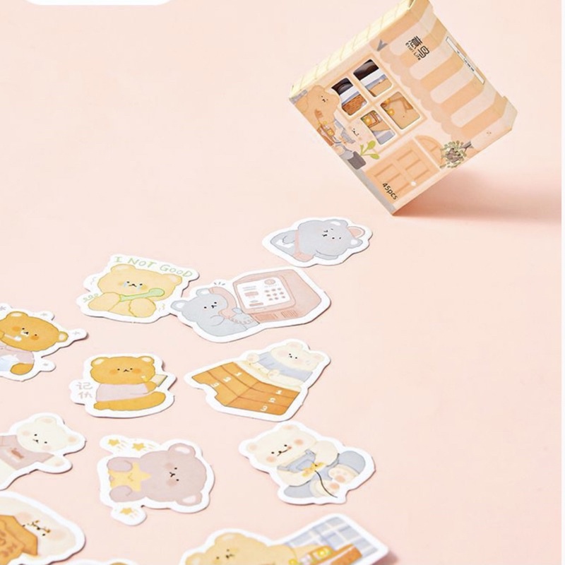 Hộp sticker 45 miếng dán trang trí hoạ tiết kiểu dáng hoạt hình dễ thương hình ngôi nhà