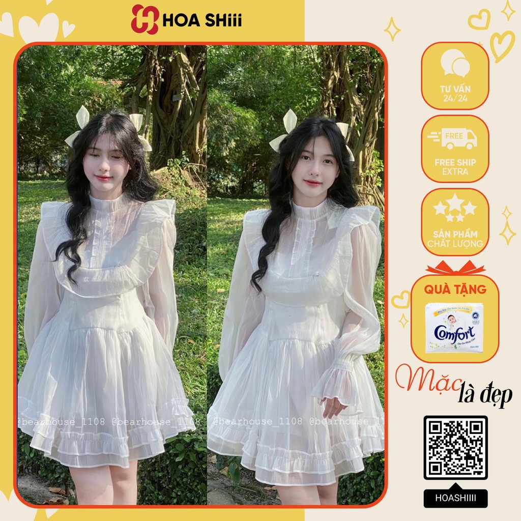 Váy thiết kế màu trắng tiểu thư sang trọng phong cách Hàn Quốc sẵn hàng kèm video