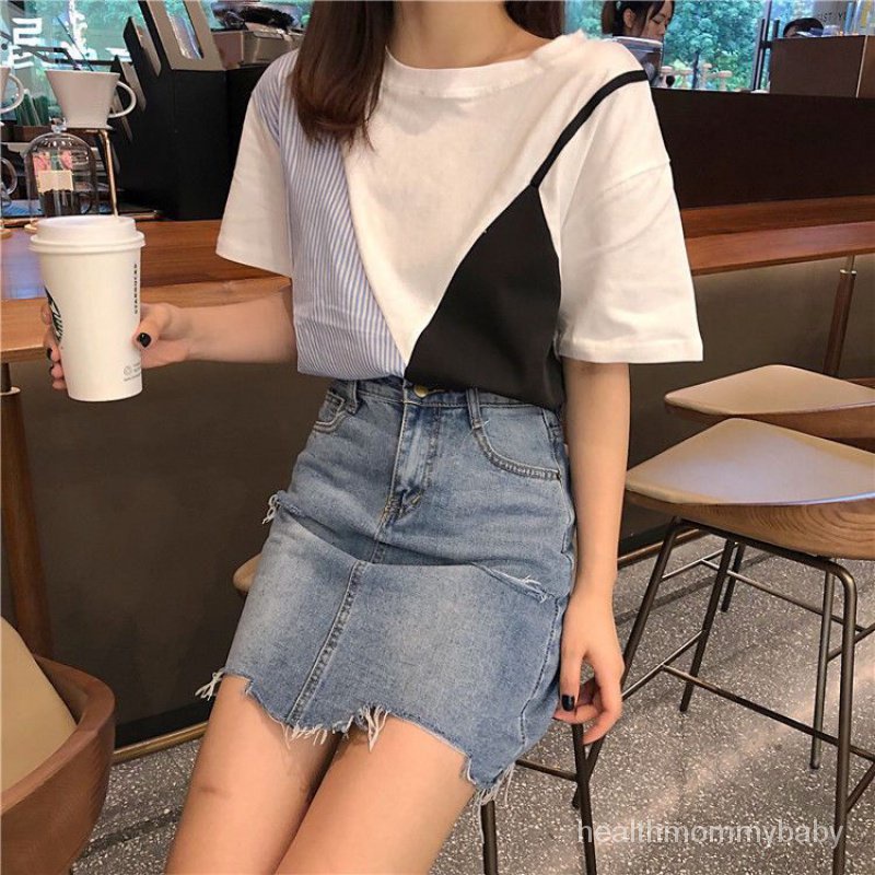 Trang Phục Cho Con Bú  Đi Chơi   Vòng Cổ  Tươi Sọc  Khâu  Hai Mảnh  Tay NgắnTÁo Sơ Mi  Áo Áo Cho Con Bú Sau Sinh