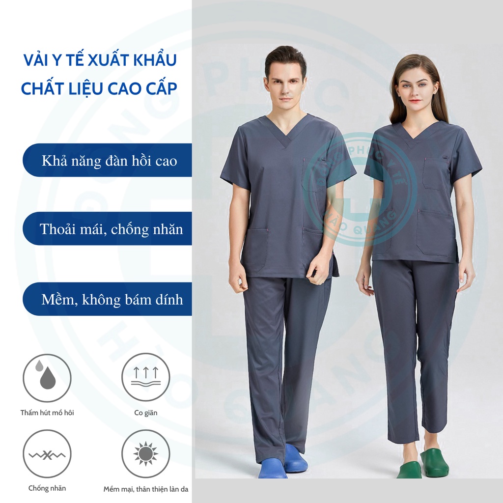 Bộ scrubs cổ tim, đồng phục y tế, quần áo bác sĩ, điều dưỡng, kĩ thuật viên spa, thẩm mỹ viện, bệnh viện màu XÁM ĐẬM