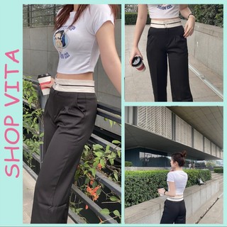 Quần ống xuông shopvita chất ruby hàn phối sọc cạp siêu tôn dáng quần thời trang trẻ trung mã q002