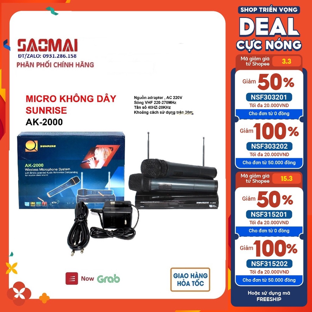 [Tặng 2 chống lăn micro] Micro Karaoke Không Dây SUNRISE SM18 / AK2000