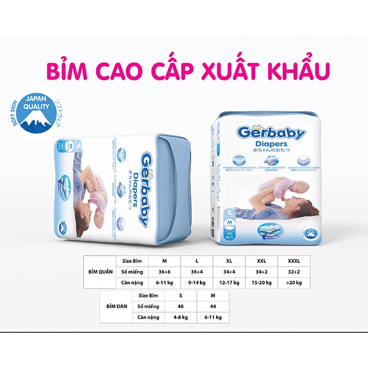 Tã/Bỉm Quần GERBABY CÔNG NGHỆ NHẬT BẢN Đủ Size S/M/L/XL/XXL/XXXL
