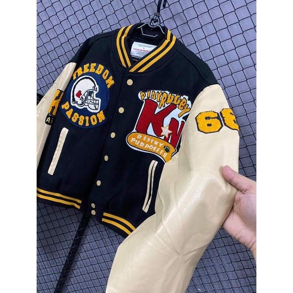 Varsity 11KN chuần authentic- form Crop - varsity jacket old school - vintage form âu
