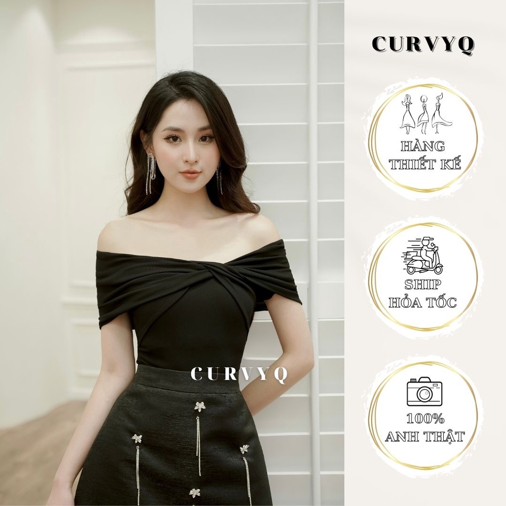 Áo Thun Nữ Trễ Vai Cách Điệu Trendy Cộc/Dài Tay Dáng Ôm Mặc 2 Kiểu Thời Trang Thiết Kế Nữ CurvyQ