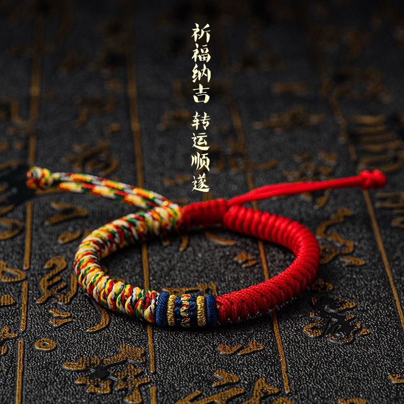 Vòng Tay Dây Đỏ Bện Đính Hạt Kim Cương Nhiều Màu Thủ Công