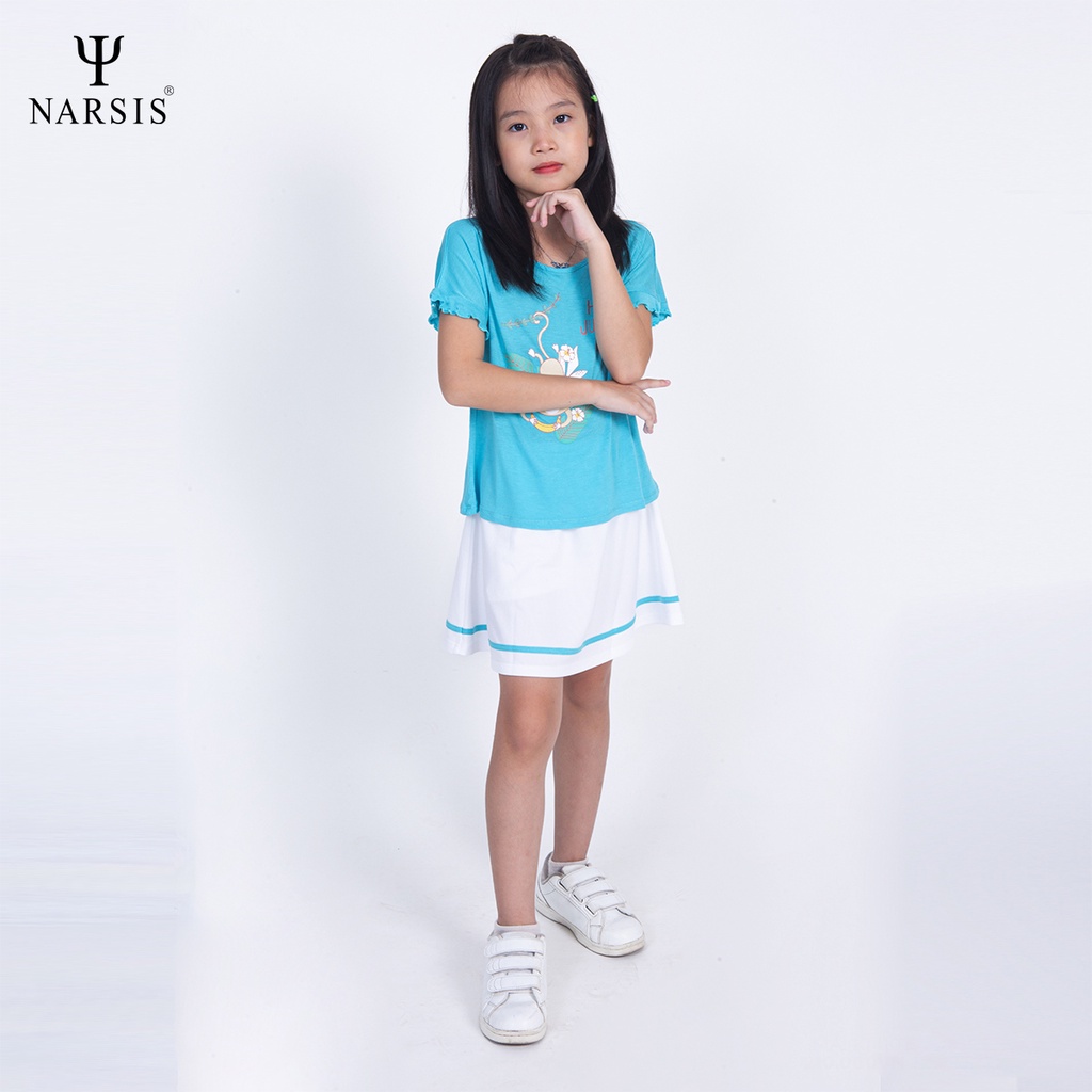 Bộ hè bé gái Narsis KM1018 áo cổ tròn chân váy kèm quần bảo hộ chất vải Cotton mềm mịn