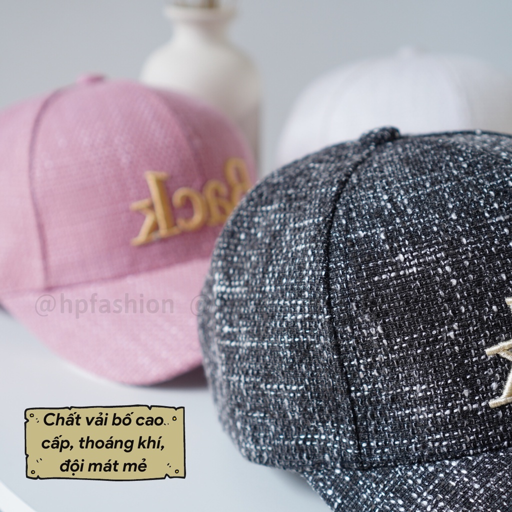 Mũ lưỡi trai ❤️ Nón kết thêu chữ BACK ngược chất vải bố chống nắng form unisex nam nữ N116 - Happy Style