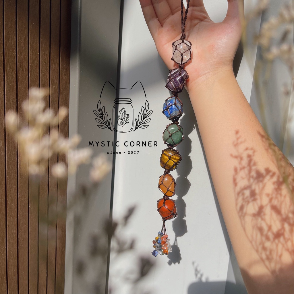 Móc treo đá thạch anh 7 luân xa, dùng trong đá thanh tẩy bài Tarot, Reiki, Phong Thuỷ