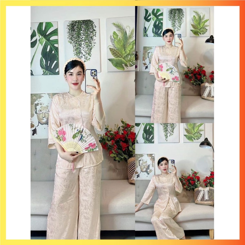 Áo Bà Ba Lụa Gấm Đi Lễ Chùa Tay Loe, Đồ Lam Đi Chùa Nữ Loại 1 Mềm Mịn Mặc Cực Thoải Mái Duyên Dáng, 