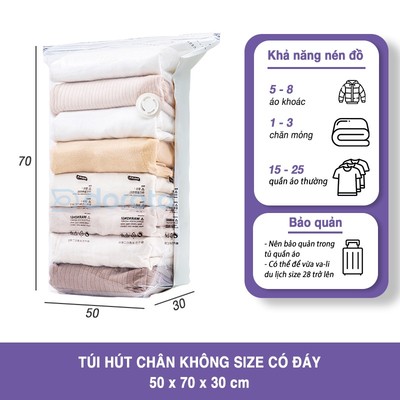Túi đựng quần áo hút chân không DOROTA không cần dùng bơm, tái sử dụng nhiều lần 50x70x30cm