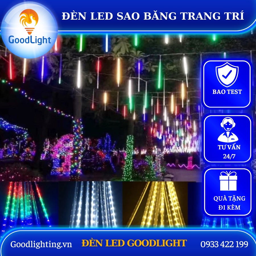 Đèn led trang trí sao băng chùm 8 cây 5 tấc hiệu ứng giọt nước,đèn led trang trí tết,noel,trang trí ngoại trời