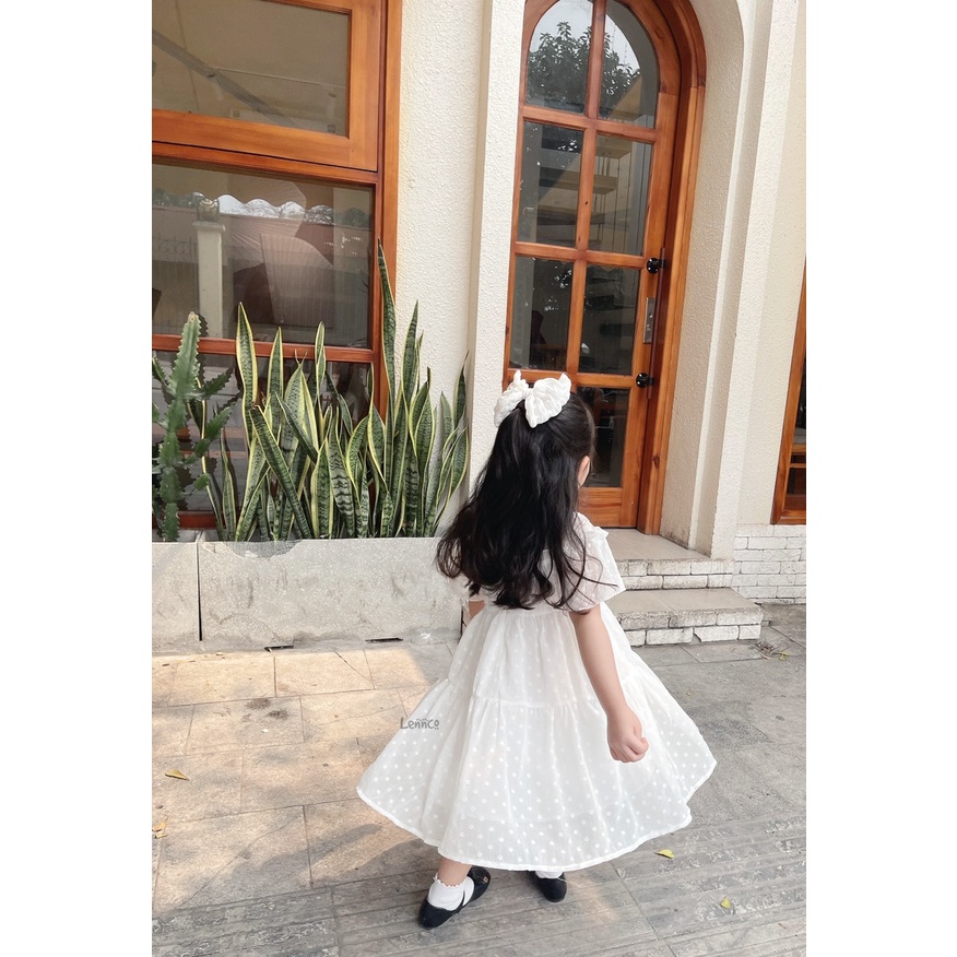 Đầm tơ trắng thêu tròn Lennco cho bé gái