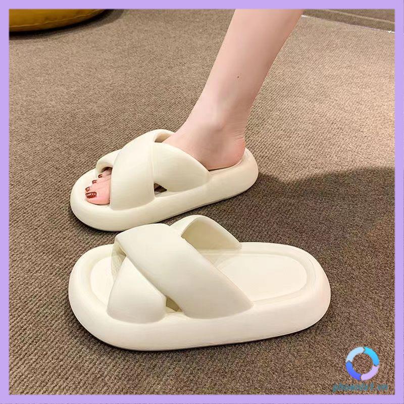 Dép bánh mì dây chéo đế bằng chống trượt thoải mái