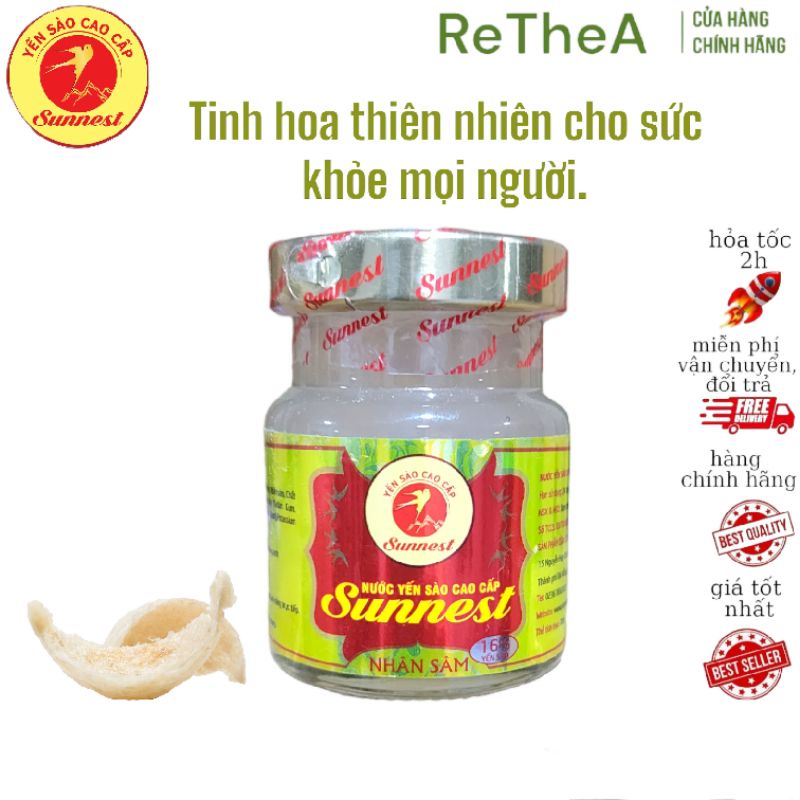 Yến sào nhân sâm cho người lớn Sunnest 20% yến, giúp tăng sức đề kháng, bồi bổ cơ thể .Hộp 6 lọ × 70ml.