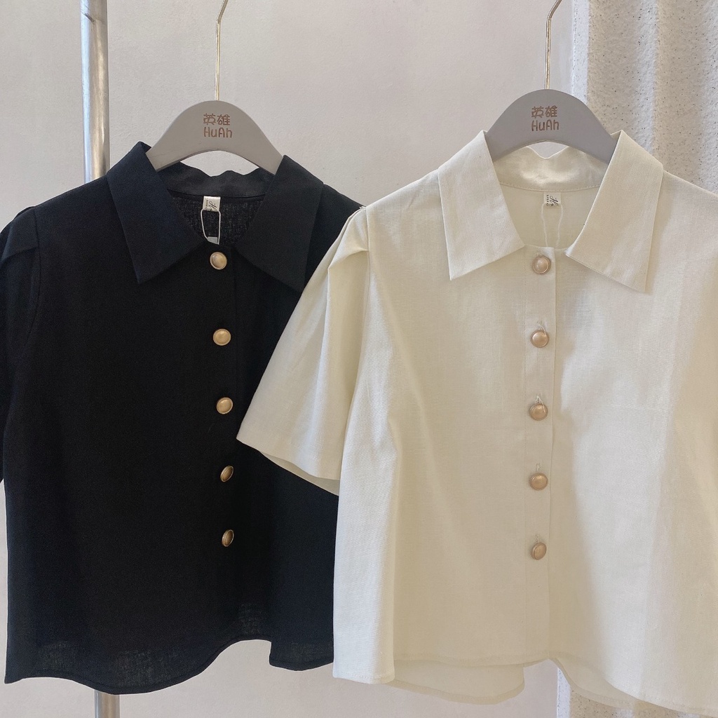 ÁO SƠ MI THÔ NỮ CROPTOP doubleh.clo - Áo sơ mi thô trơn linene dáng lửng croptop ulzzang tiểu thư Hàn Quốc