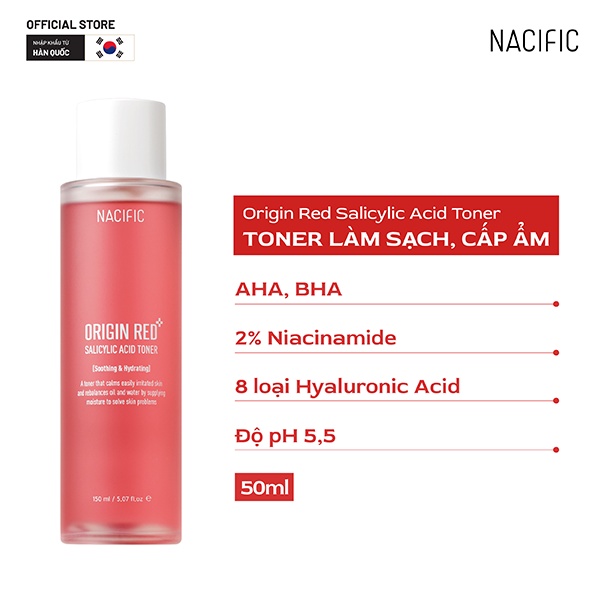 Nước hoa hồng cấp ẩm, tẩy tế bào chết hằng ngày Nacific Origin Red Salicylic Acid Toner 150ml