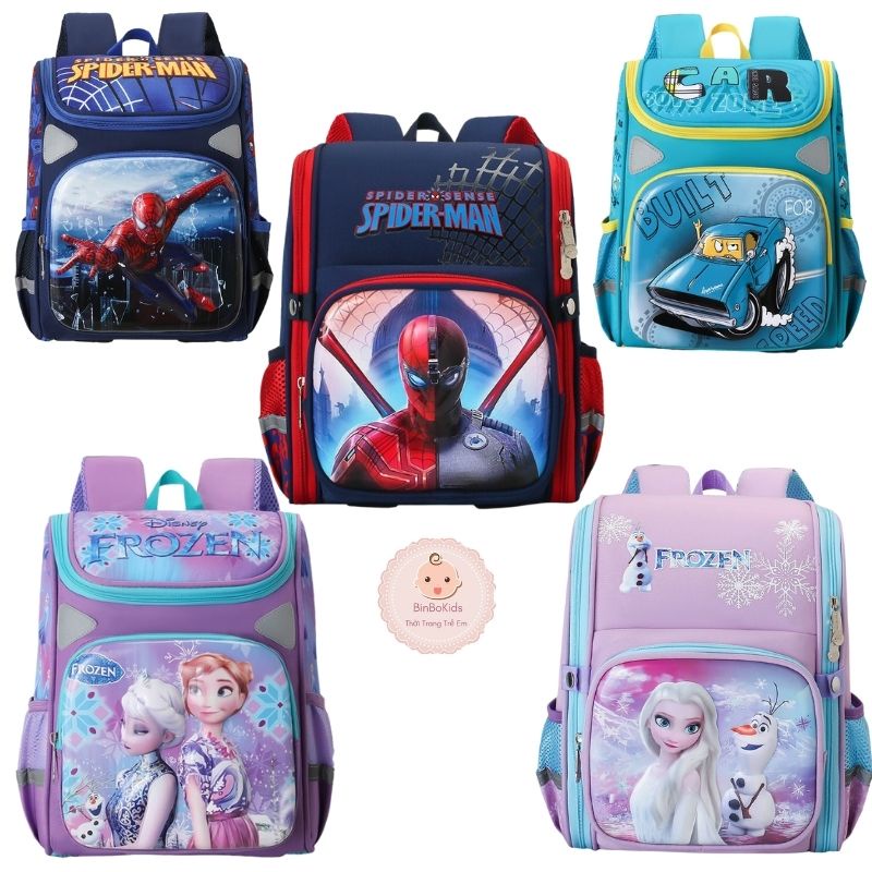 Balo chống gù, ba lô tiểu học họa tiết hoạt hình 3D pony, cá mập, ô tô, cho bé trai bé gái đi học lớp 1 đến 2 BINBOKIDS