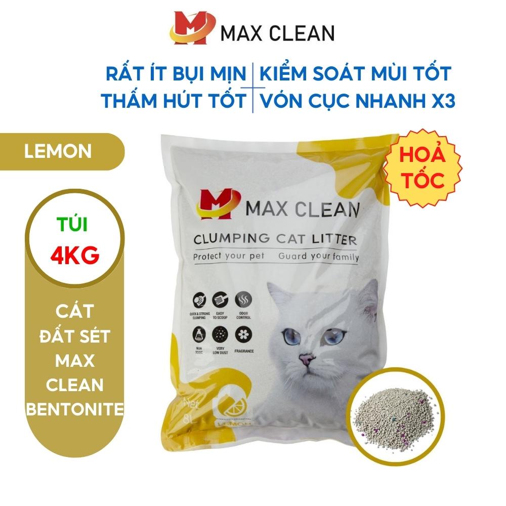 Cát vệ sinh cho mèo Max Clean, Cát đất sét hương Chanh, siêu vón, ít bụi, khử mùi tốt, 4kg 8 lít - Max Clean