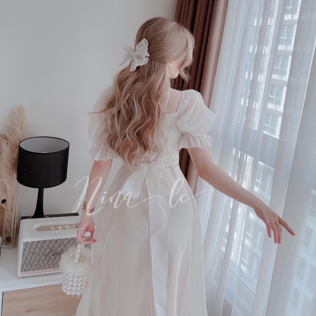 Đầm tiểu thư cổ nhúm dự tiệc ngắn tay voan 2 lớp dáng dài trắng xinh VANISA AN109
