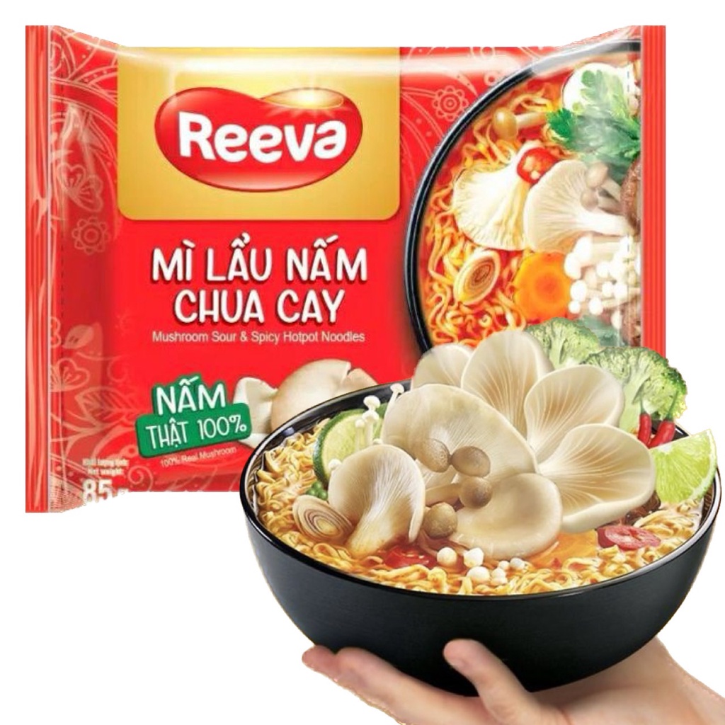 Combo 6 gói Mì Reeva lẩu nấm chua cay gói 85g (Date mới 6 tháng)