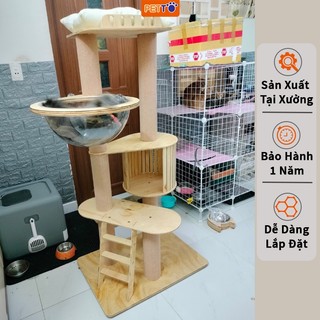 Nhà cây cho mèo bằng gỗ PETTO nhà mèo nhiều tầng leo trèo an toàn, chắc chắn cho thú cưng vui chơi thỏa thích