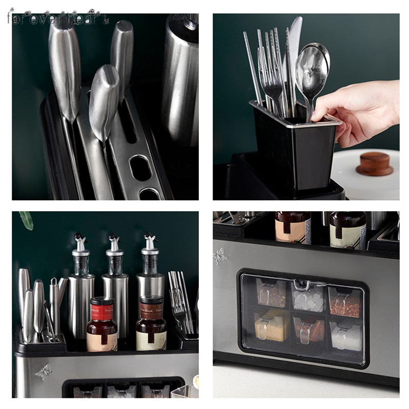 Kệ gia vị nhà bếp kèm giá dao, đũa, thìa inox 304 cao cấp1