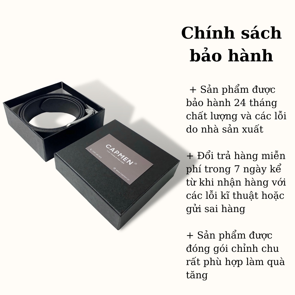 Thắt lưng nam da thật nguyên tấm, Dây nịt nam cao cấp CAPMEN CM235