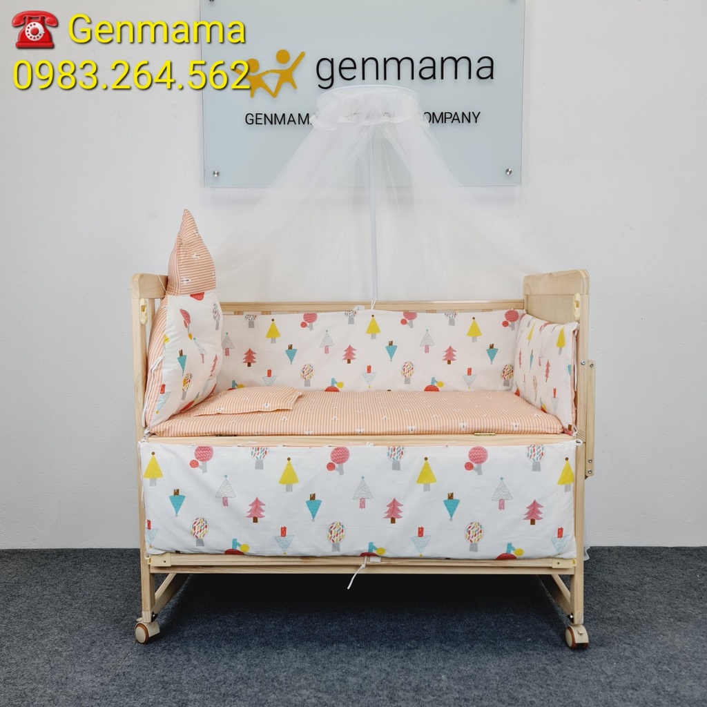 Nôi Cũi Cho Bé Trọn Bộ . Cũi Trẻ Em 2 Tầng Gỗ Thông  Kích Thước 105cm x 60cm x 90cm