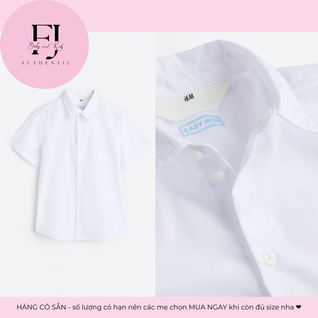 Áo sơ mi bé trai chính hãng HM, áo sơ mi trắng cho bé 2-7 tuổi Auth