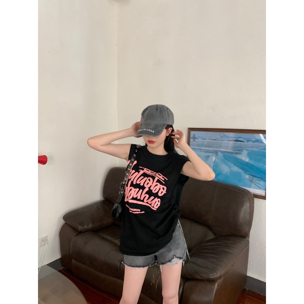 Áo Sát Nách Dáng Rộng In Chữ Thời Trang Cho Nữ