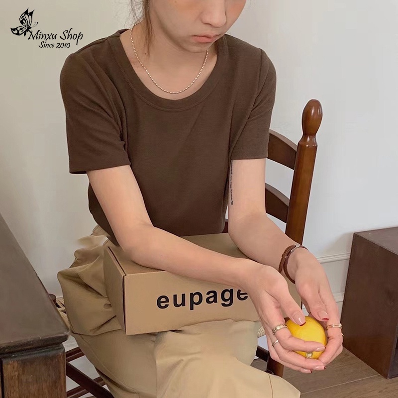 Áo phông ngắn tay cổ tròn trơn nhiều màu Minxu shop PG16