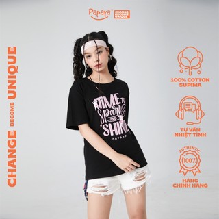 Áo Thun Tay Lỡ Nữ Papaya She Form Rộng Cotton Phông Nữ Oversize Local Brand In Hình