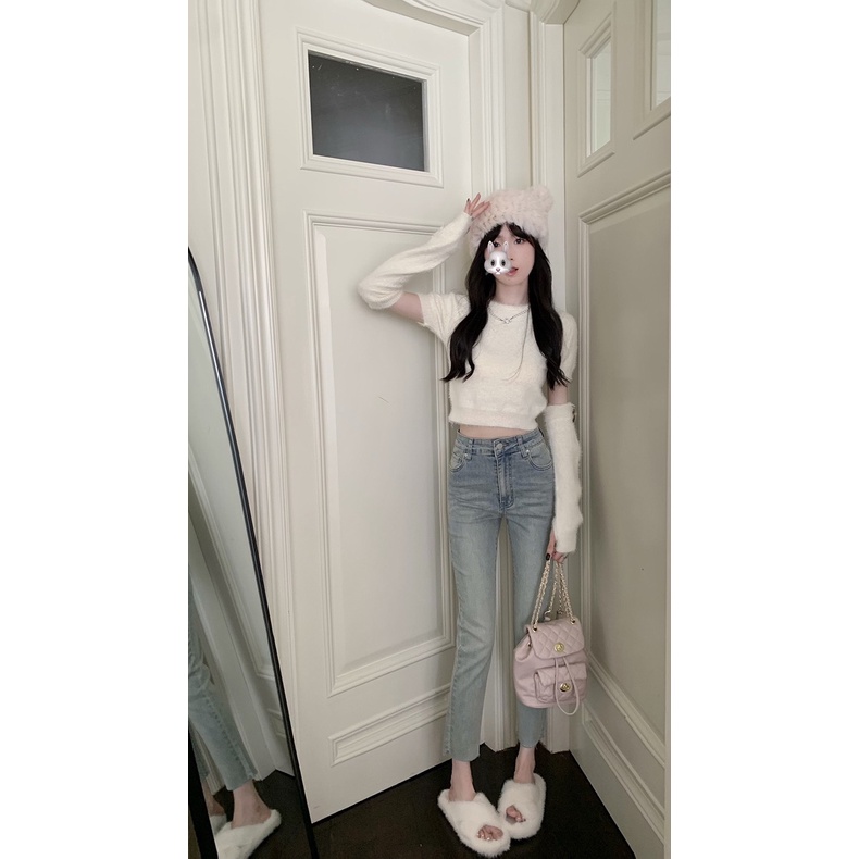 Quần jean nữ màu cũ kiểu dáng basic ko rách siêu sang