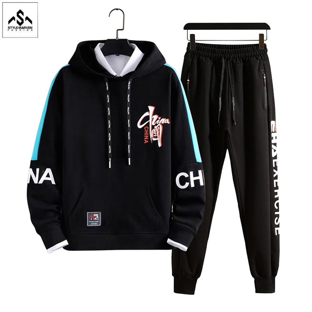 Đồ bộ nam STYLE MARVEN áo hoodies nỉ dài tay chữ CHINA và quần jogger thể thao - TOP 202 + JG 75