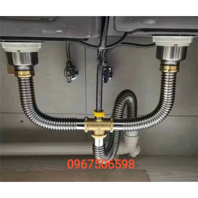 Bộ xi phông inox 2 hố, bộ thoát inox lắp chậu rửa bát.