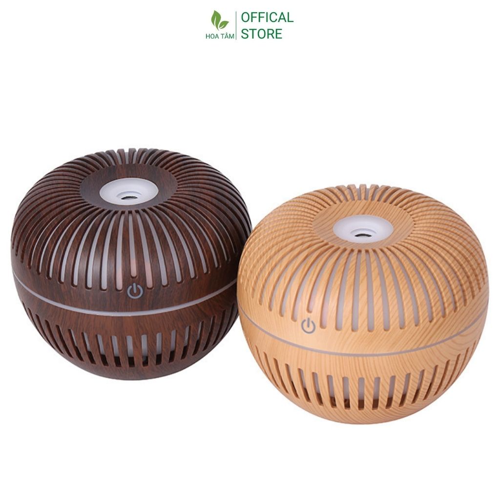 Máy xông tinh dầu phòng ngủ phòng khách, hình quả táo vân gỗ, đèn lồng led 7 màu, dung tích 200ml | BH 6 tháng