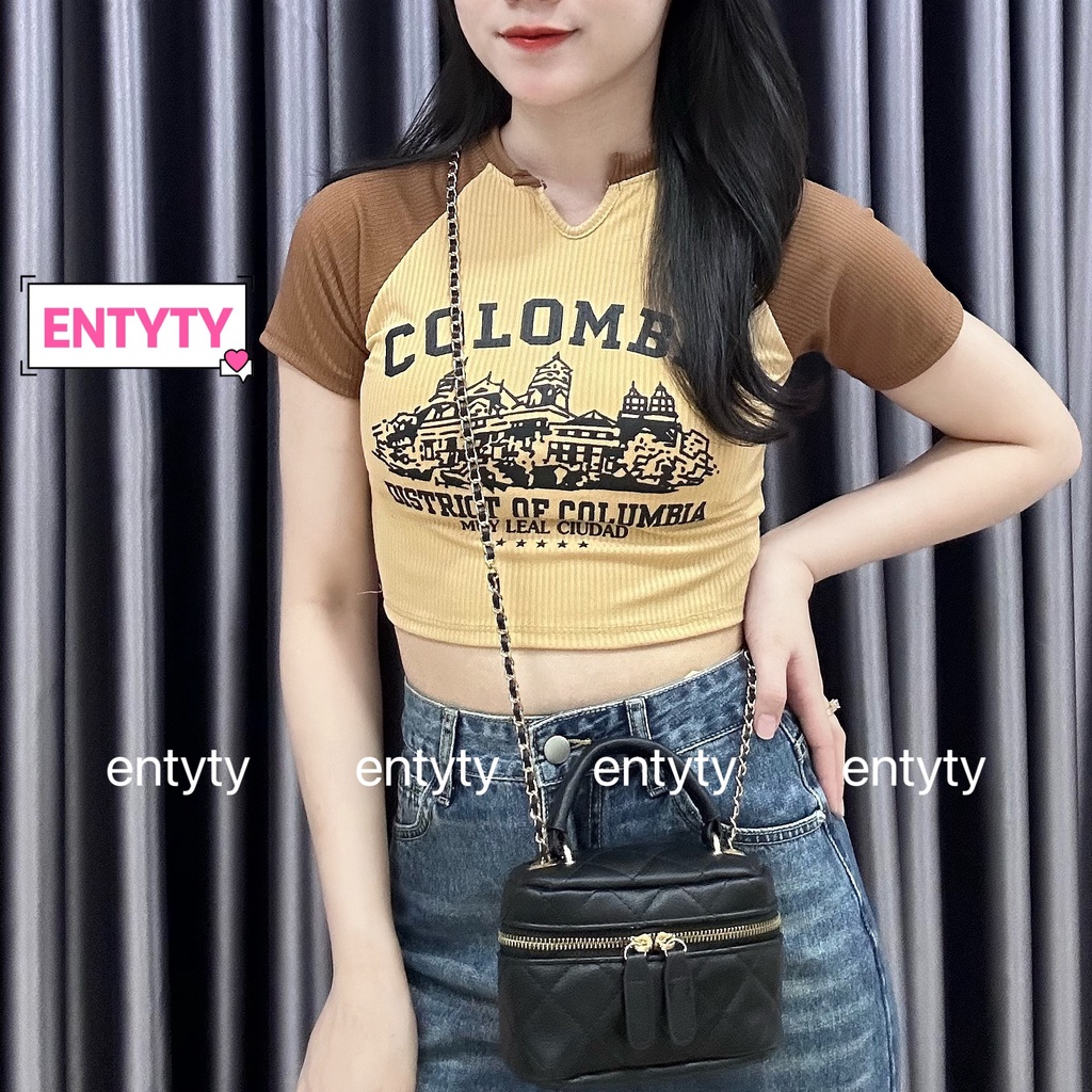 [SALE Hàng Mới Về] Áo croptop COLOMBIA phối tay HOTTREND - ENTYTY SHOP