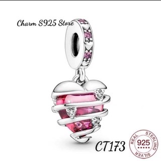 Charm pan ale treo tim đính đá hồng bạc s925 cao cấp