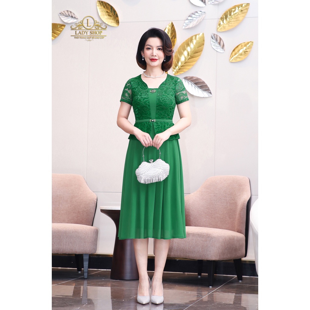 Đầm peplum ren phối chân tằm ý Ladyshop thời trang trung niên cao cấp T88 T276