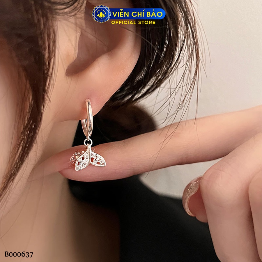 Bông tai bạc nữ đuôi cá khóa tròn chất liệu bạc Ý 925 thời trang phụ kiện trang sức Viễn Chí Bảo B000637