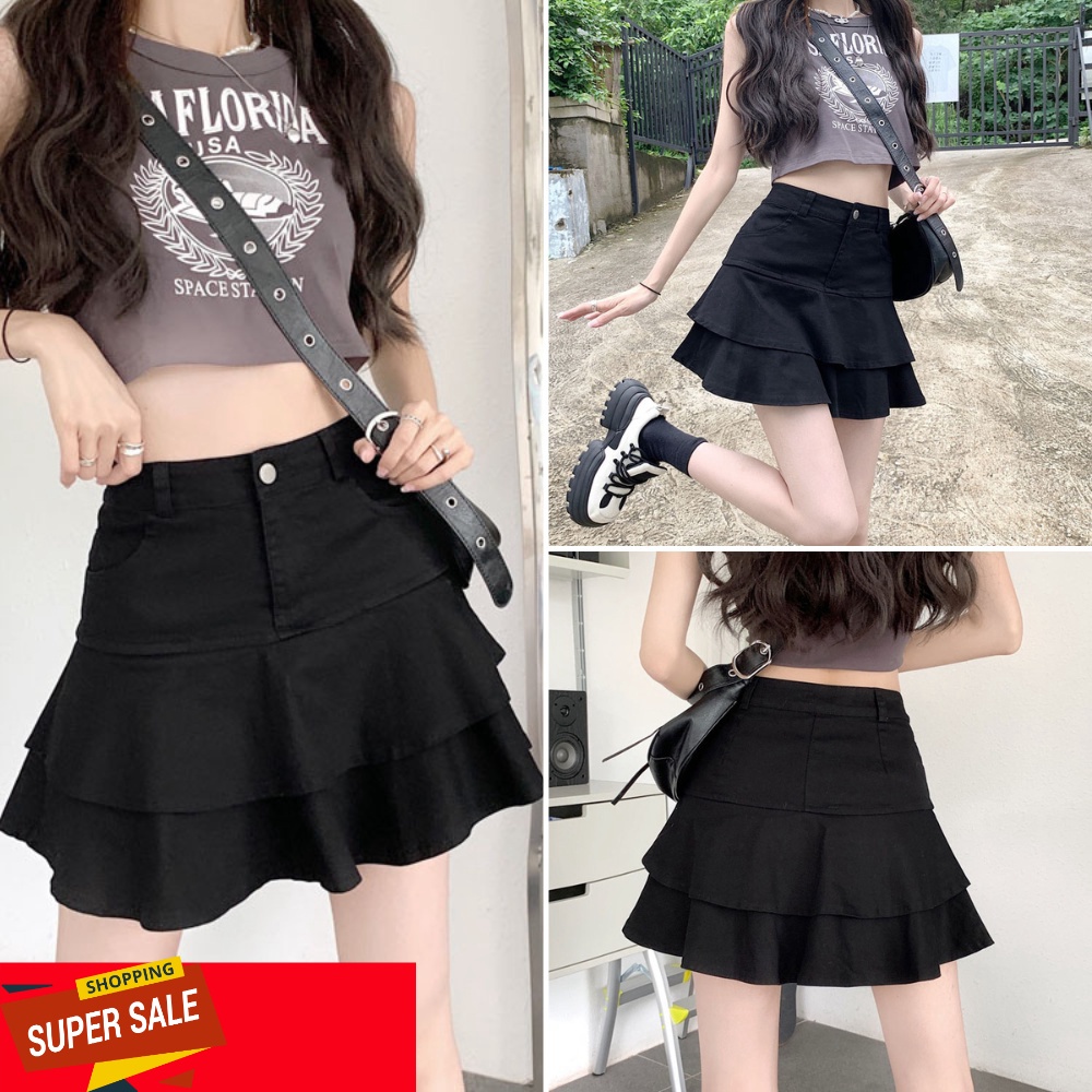 Chân váy nữ, chân váy jeans tà bèo không dây kèm theo màu xanh size S M L SKUCV-17D1 liibe.shop