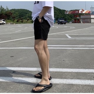 Quần Short Thun Basic Trơn Đen Da Cá Unisex Thể Thao Nam Nữ
