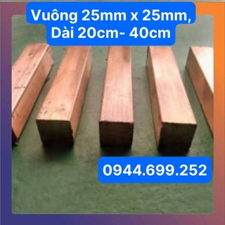 Thanh vuông đồng đỏ 25mm x 25mm, dài 20cm- 40cm